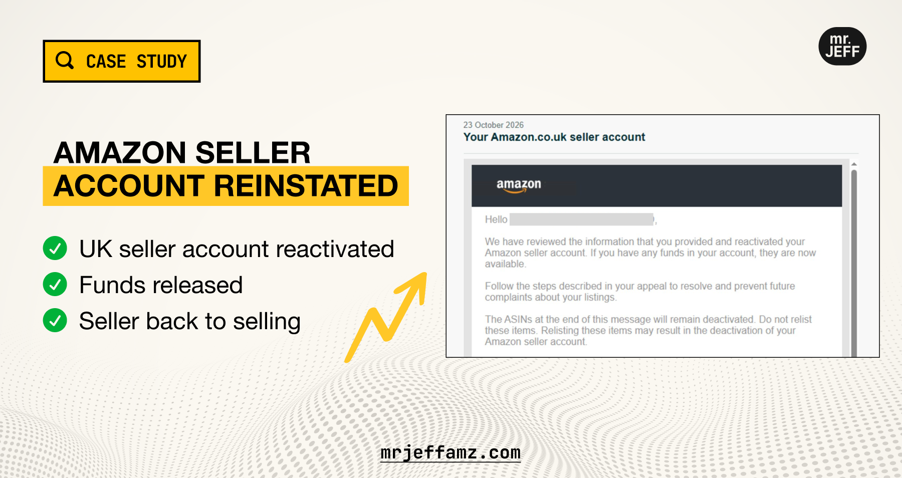 Amazon UK email from 23 October 2026: seller account reactivated and any funds in the account now available Amazon UK email from 23 October 2026: seller account reactivated and any funds in the account now available